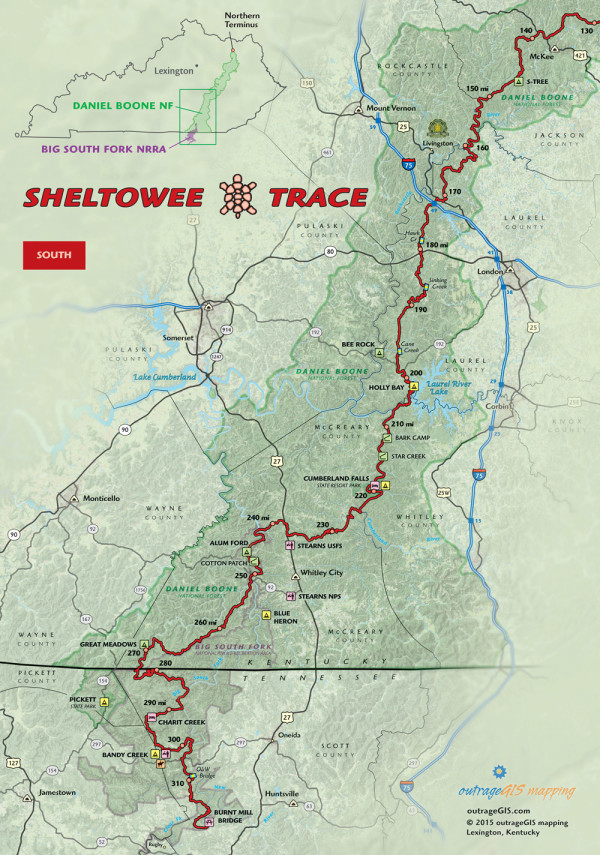 Sheltowee Trace South Trail Map (includes Big South Fork)