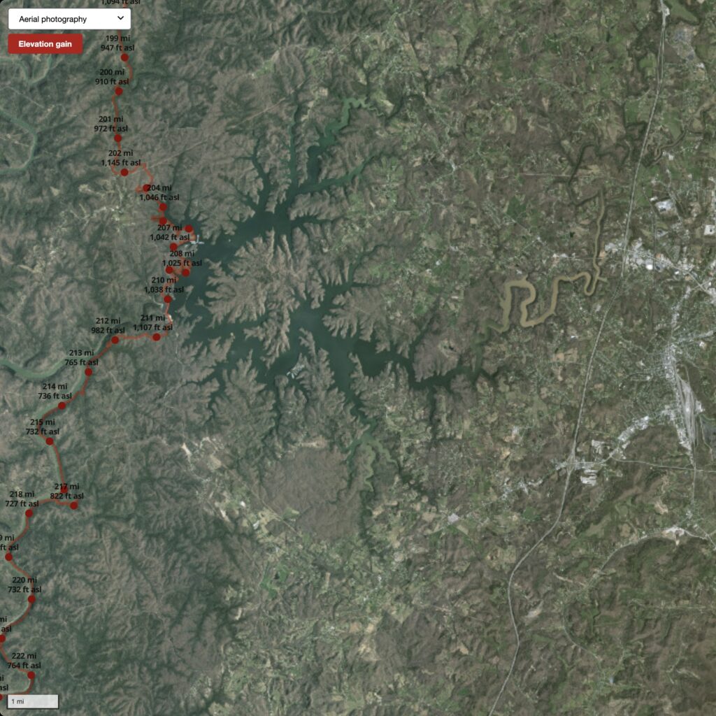 Screenshot of aerial photography map at SheltoweeTrace.com