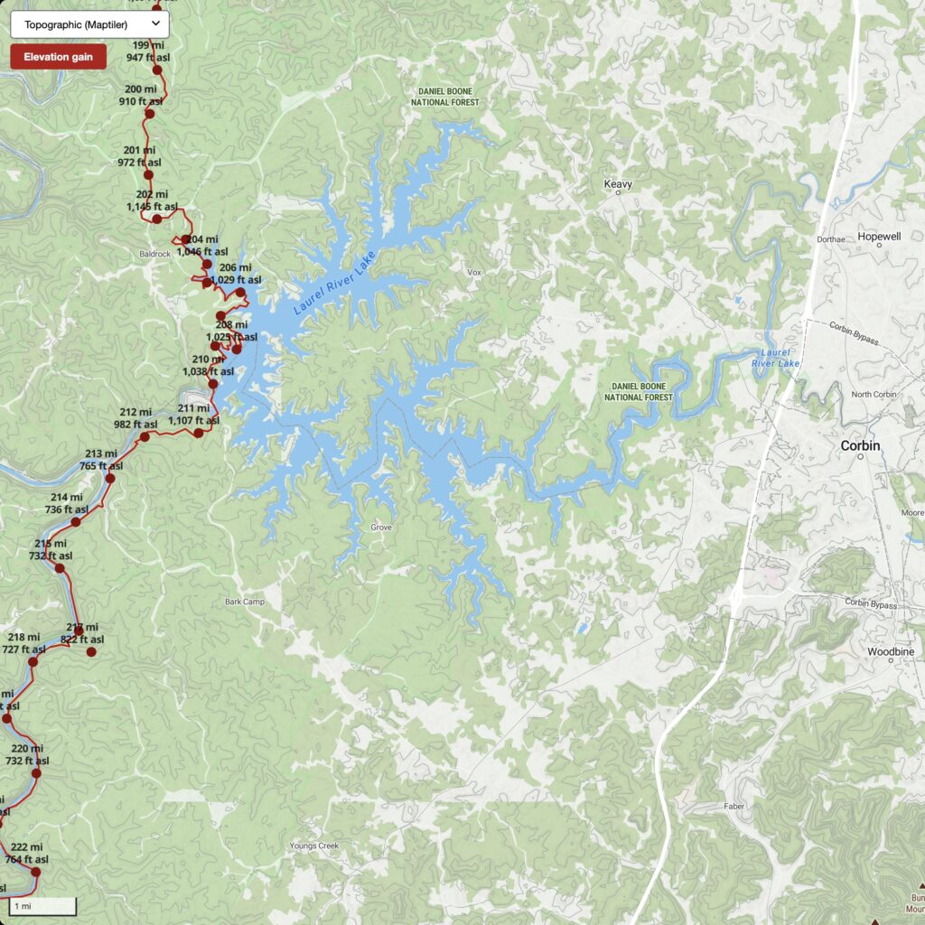 Screenshot of general topographic map at SheltoweeTrace.com