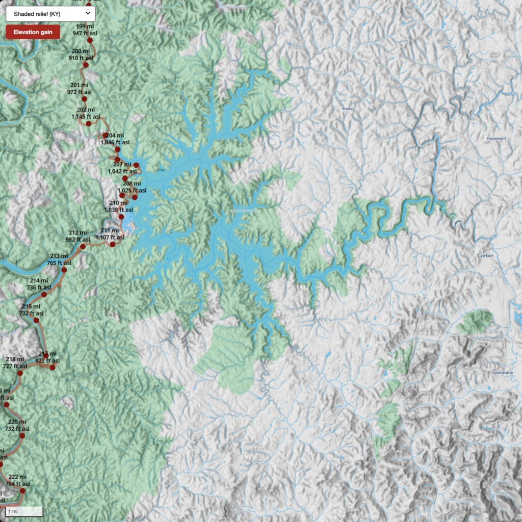 Screenshot of lidar-derived shaded relief map at SheltoweeTrace.com
